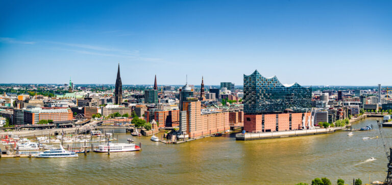 Panorama der Stadt Hamburg, Skyline, Speicherstadt